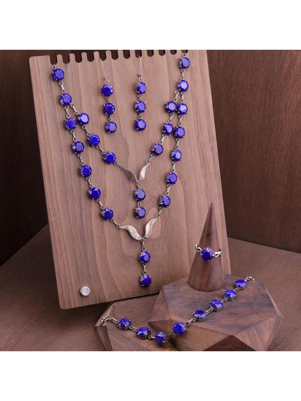 Antique Art Deco 800 Silver & Lapis Lazuli 4-Piece Parure Set c. 1925